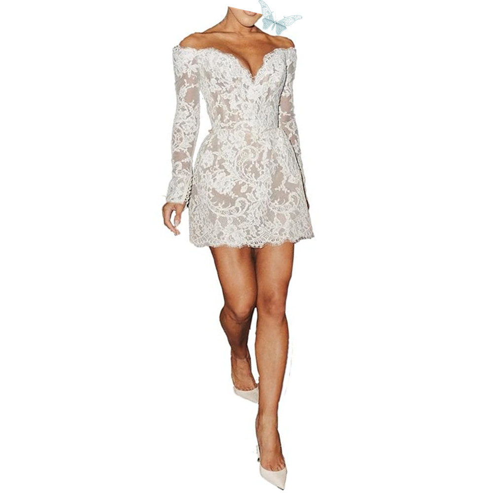 Short Lace Wedding Dress Ivory White Off Shoulder Mini Bridal Gowns for Women 2025 Bride Backless Vestidos De Novia Customed Beach Mini Summer Wedding