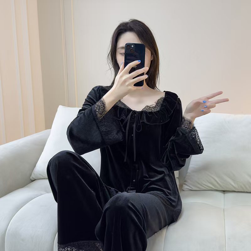 X303 Yarn Autumn and Winter Pajamas Women Retro Elegant Home Clothes Ladies New Fashion Pajamas