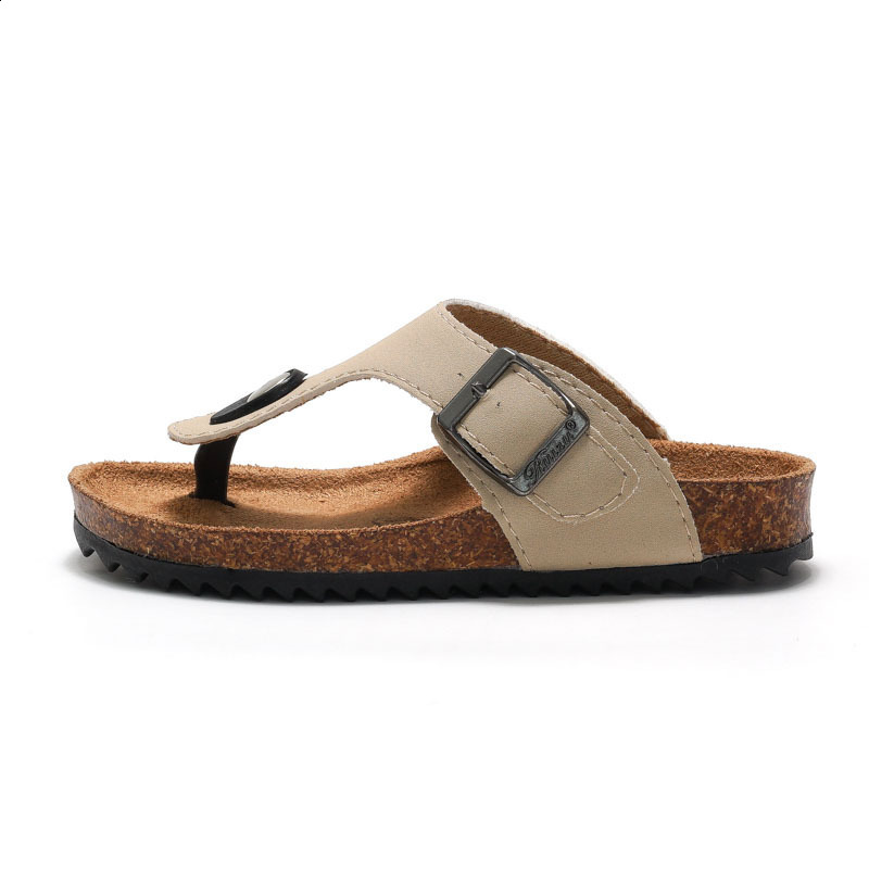 2025 Spring/Summer Childrens and Girls Cork Slippers Boken Slippers One Word Drag Flip flops Trendy Beach Korean Version Leg Clamp240323
