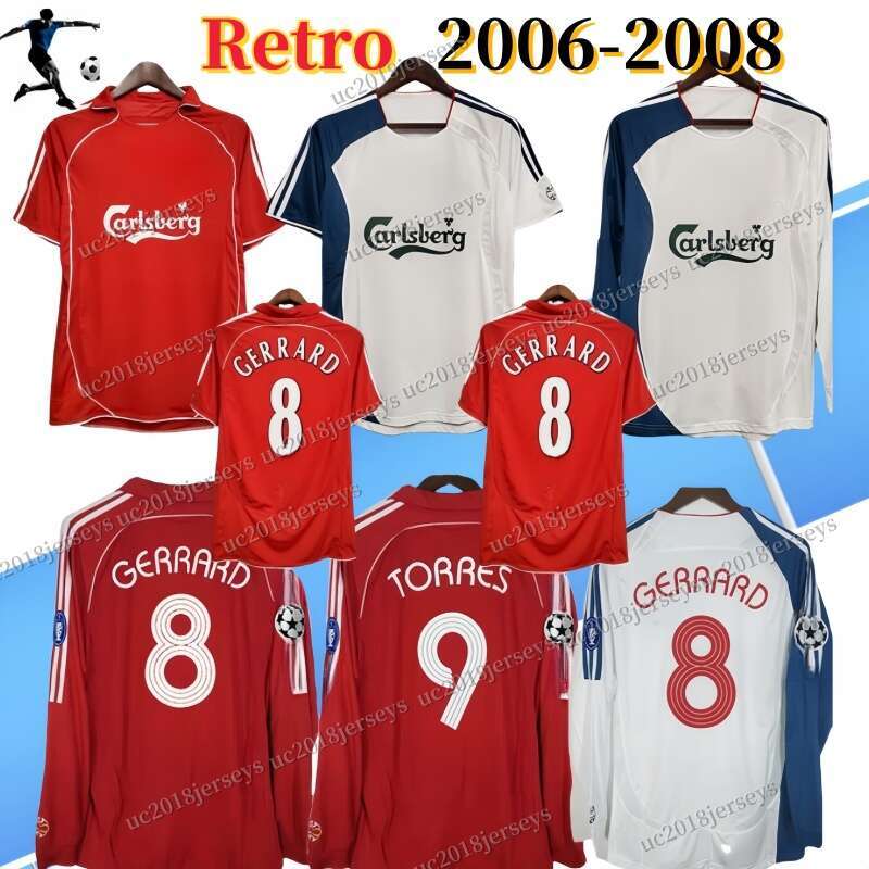 Long sleeve Retro ReDs soccer jerseys 2006 2007 2008 home away TORRES GERRARD SUAREZ OWEN BARNES KUYT 06 08 09 10 LI football shirts top full patch