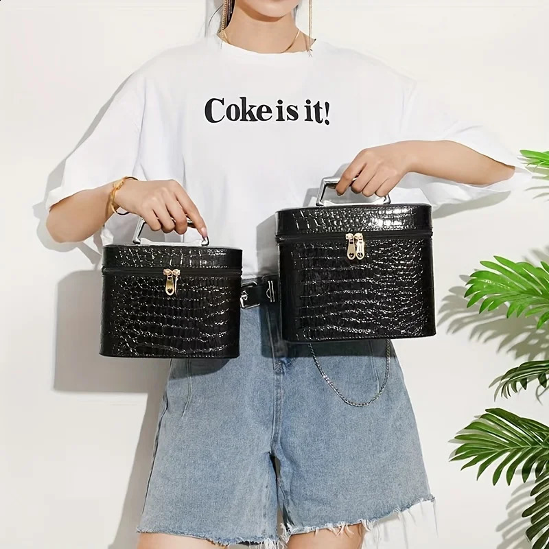 Ship from US 1pc e Pattern Makeup Case With Handle Large Capacity Zipper Cosmetic Train Travel Organizer For Women Bag 250227FBB