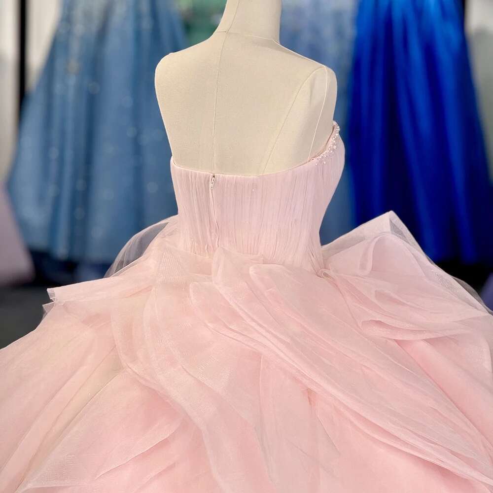Bright pink quinceanera dress, strapless, party, lace, sleeveless, sweet 16, princess, zipper, 15 years, customized, dy1310