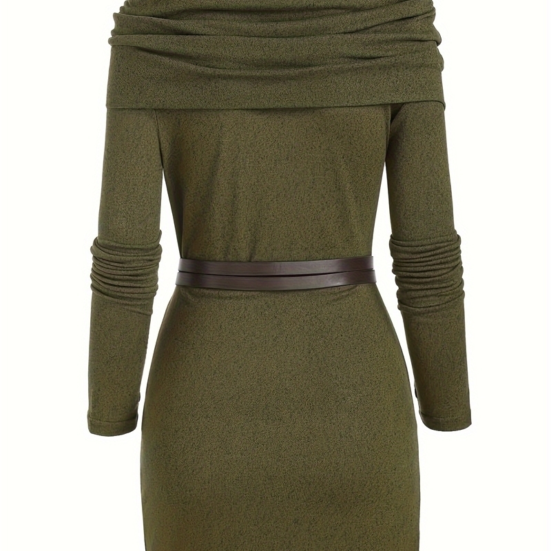 European and American fashion womens temperament pile collar solid color knitted dress 250226