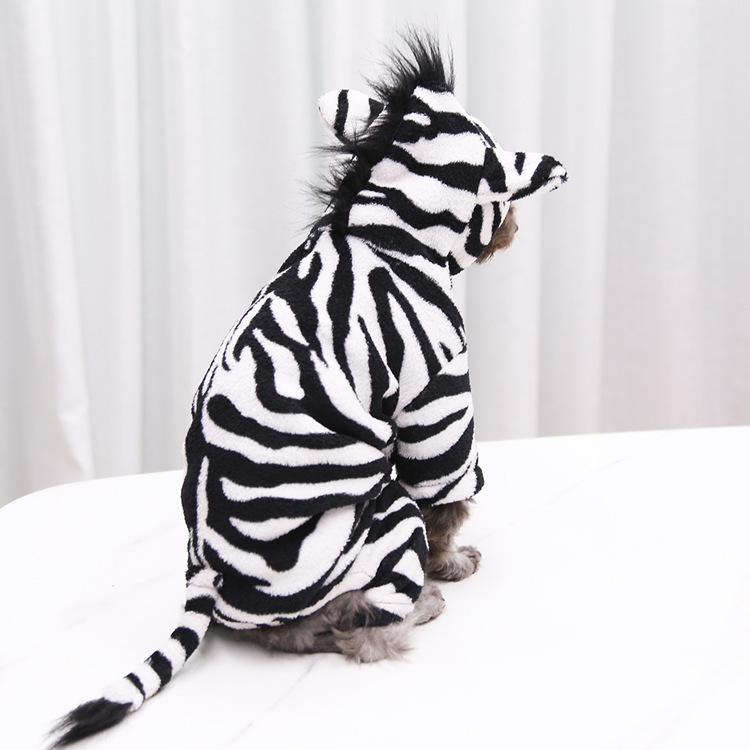 Wholesale Fall - Winter Thickened Flannel Four - Legged Pet Clothes in Zebra - transformation Design for Small, Medium and Large Dogs, Cats