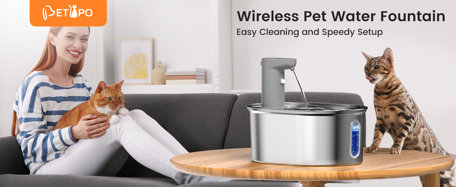 Wireless Cat Water Fountain Stainless Steel