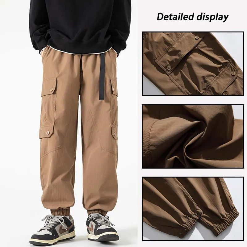 Mens Waterproof Hiking Pants Breathable Antifouling Loose Fit Cargo Pants Elastic Waistband Casual Camping Sport Pants 250227