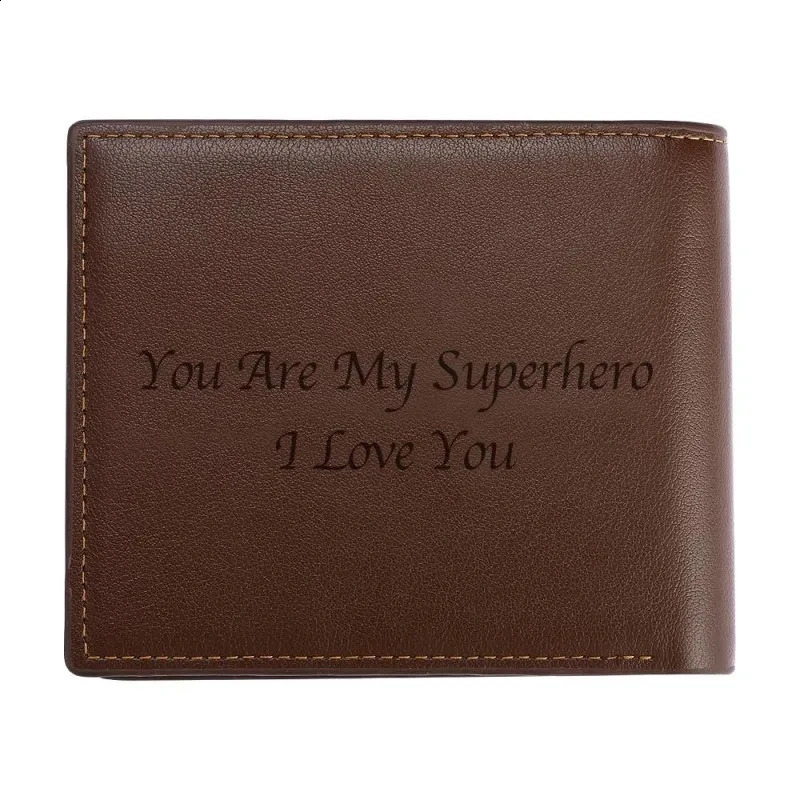Ship from US Engraving Picture Wallet DIY Customized Image Carving Text Mens Short Slim Three Fold Leather Fathers Day Zipper Coin Purse 250228FBB
