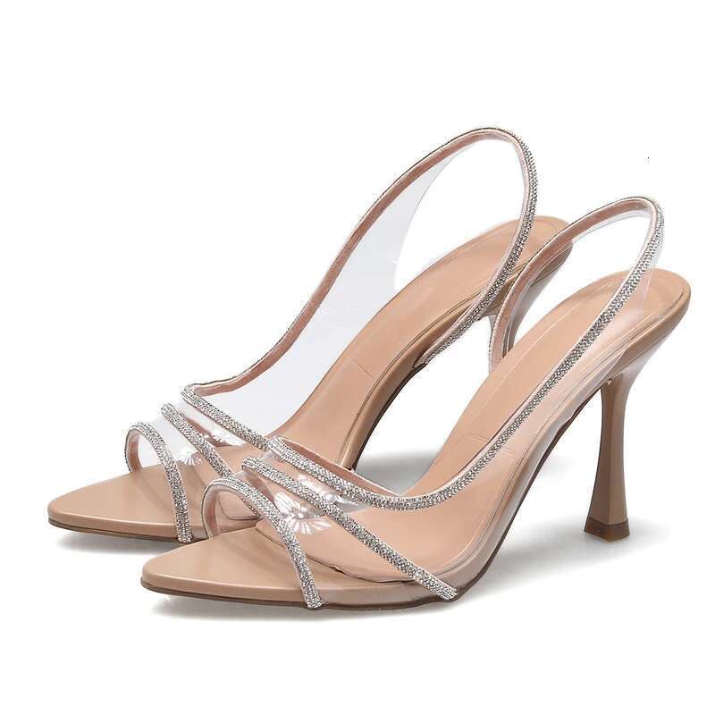 Fashion Sandals Women Summer Sexy High Heels Rhies Elegant Pointed Toe Transparent PVC Party Pumps Shoes