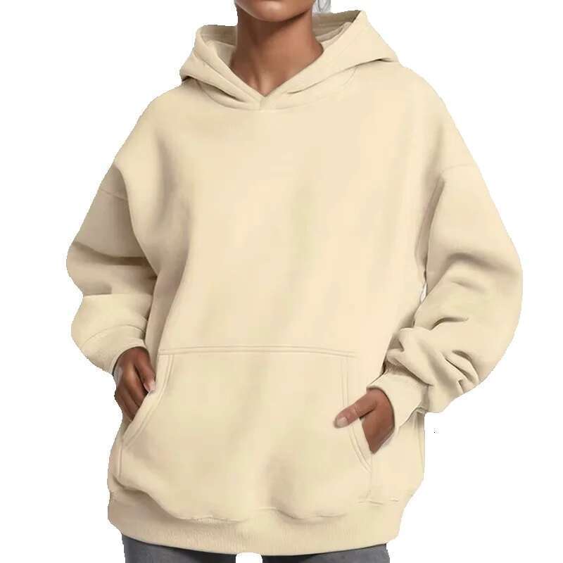 New Fashion Solid Color Loose Casual Temperament Long-Sleeved Hoodie Woman Hoodies Sweatshirts Pullover Pock