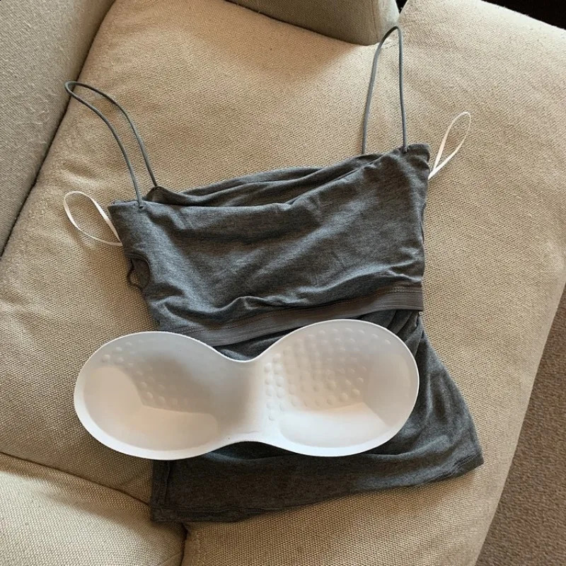 Tank Top With Built In Bra Spaghetti Strap Tanks For Woman Solid Color Casual Summer Camis Female Korean Style Dropship 250224