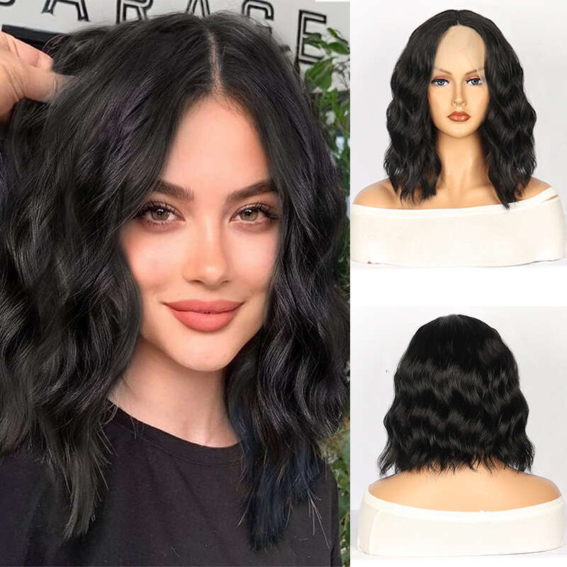 HD Front Lace Wig Front Female Hand Hook Fluffy Water Ripple Short Curly Fiber Headset Lace Wig Black