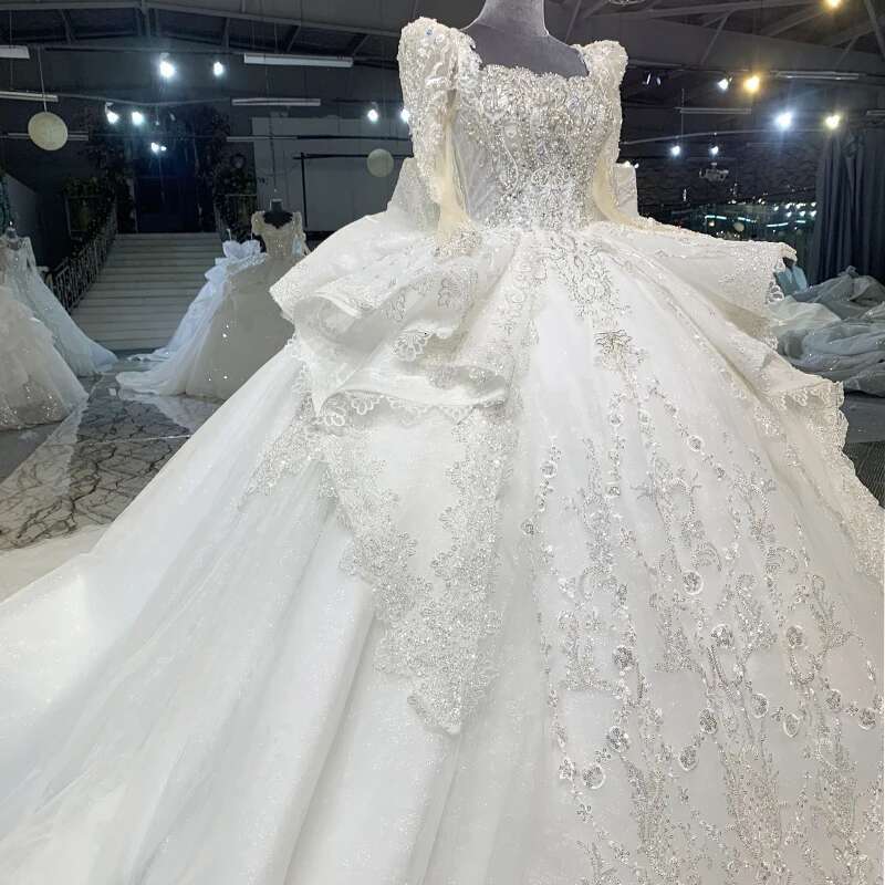Custom organza ball gown square neck dress for wedding lace sequins mn133 novia dresses