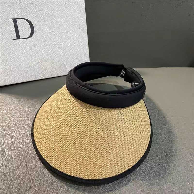 Wide Brim Hats Bucket Hats Summer ins sunshade black rubber hat Korean version empty top sunscreen hat net red large brim female straw hat fashion hai