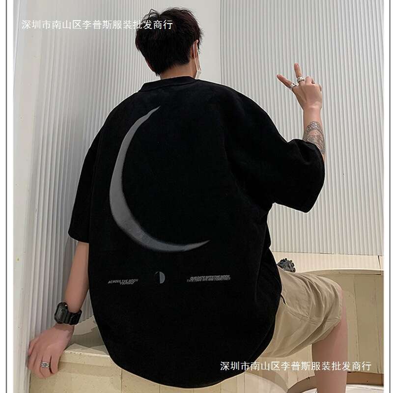 Suede pink short for men in summer, 220g foam high street trendy clothes, casual half sleeved T-shirt