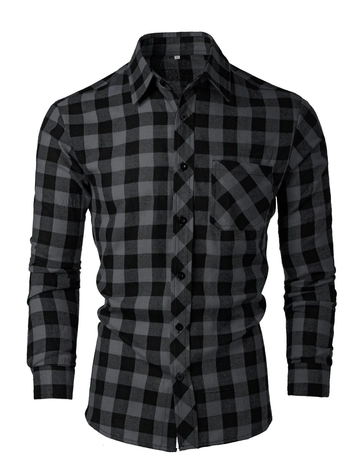 Mens Spring and Autumn Leisure Long Sleeve Lapel Plaid Shirt 250226