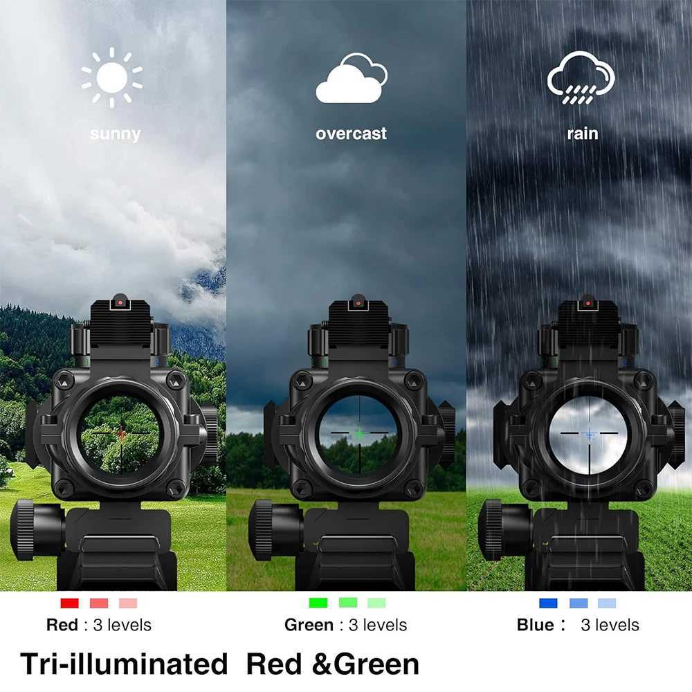 4x32 Tactical Riflescope with Fiber Optic Sight RGB Illuminated Reticle Prism Scope Hunting Gun Scopes with 20 mm Picatinny Rail X250228