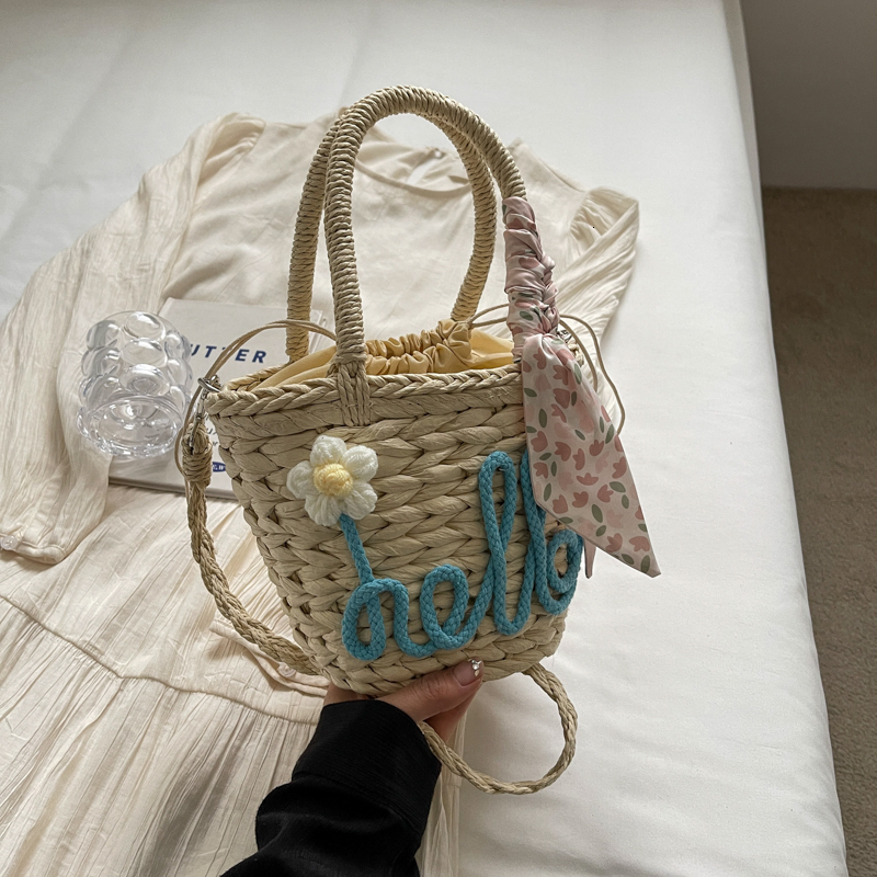 Fashionable straw crossbody summer handmade woven bucket women's niche vacation beach bag, vegetable basket #swissmilitary