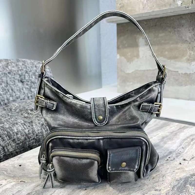 Vintage Messenger Bags For Women Designer Handbag And Purses New In PU Distressed Multiple Pockets Underarm Shoulder