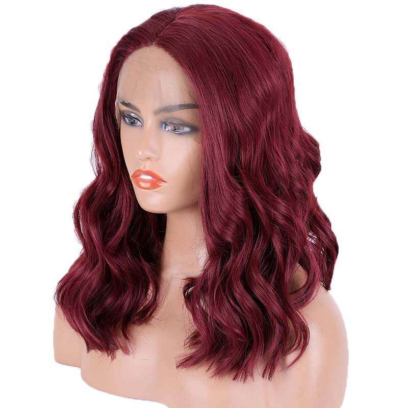 HD Front Lace Wig Front Female Hand Hook Fluffy Short Curly Fiber Full Headset Lace Wig Wine Red Black
