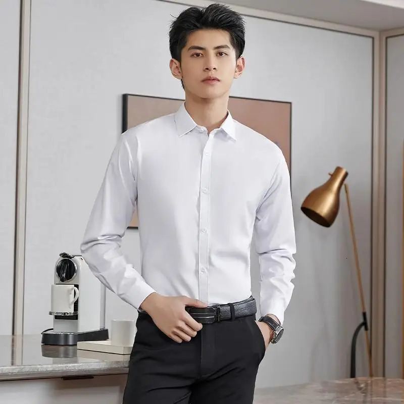 Mens long sleeved square neckline black gray shirt slim fit set thin casual top mens clothing 250226
