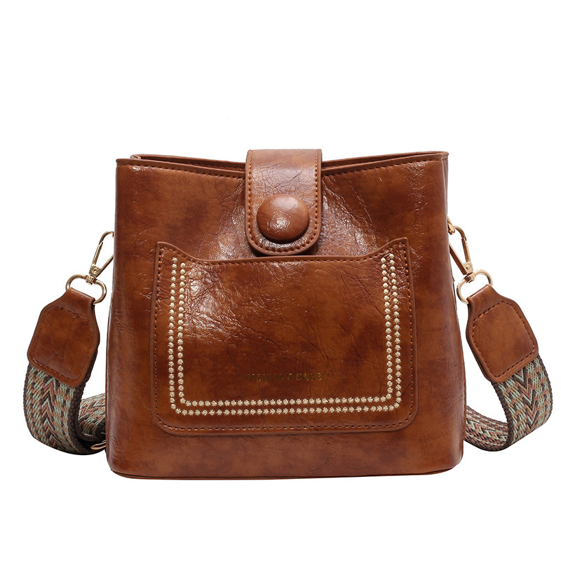 color widened ribbon bucket for women new retro fashion shoulder pu leather bags