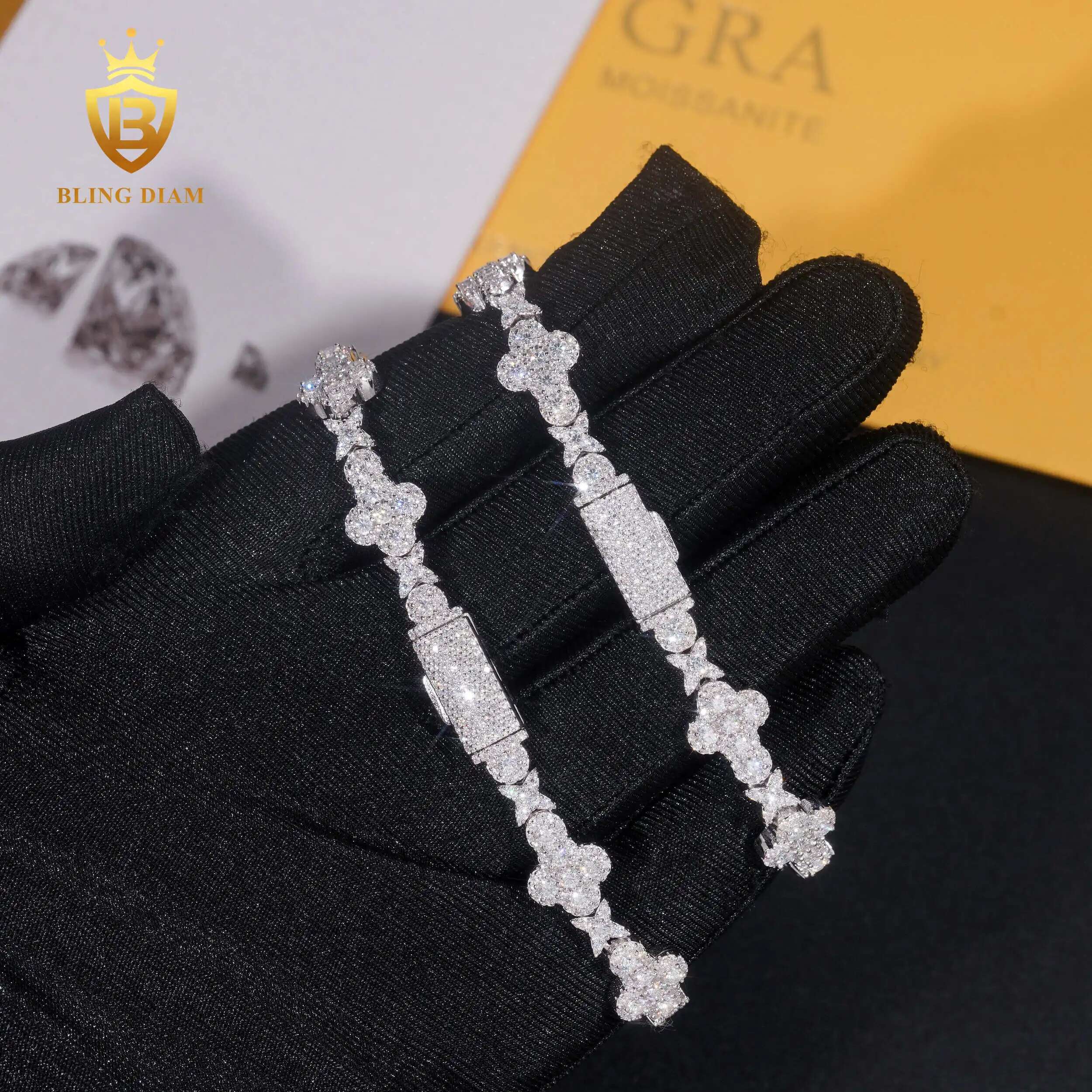 New 10mm sier moissanite cross with GRA Certificate Hip Hop Cuban Chain Bracelet Accessories Jewelry