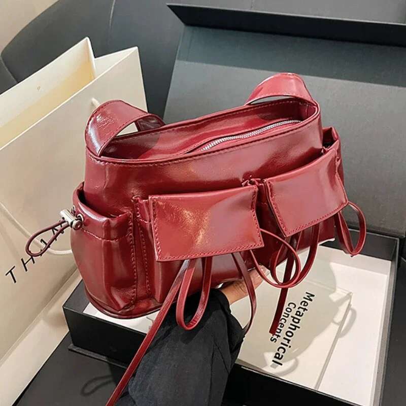 Double Pockets Design PU Leather Shoulder Bags For Women new style5 New Fashion Trend Crossbody Bag Females Sier Handbags