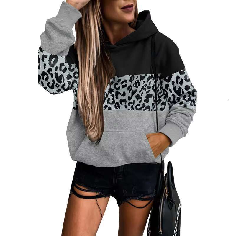 2024 Mix Color Trendy Women's Hoodies Sweatshirts Support Custom Leopard-Print Patchwork Casual All-Mix Hoodie
