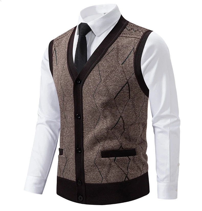 Mens Cardigan Sweater Vest with Autumn and Winter Warm Slim Knit Waistcoat For Men 250228Z