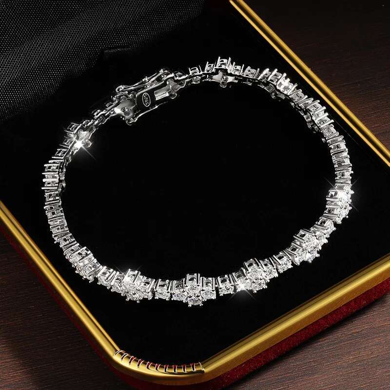 KNOBSPIN D VVS1 Moissanite Tennis Bracelet Solid Sterg Sier Plated White Gold with GRA Bracelets for Women Jewelry