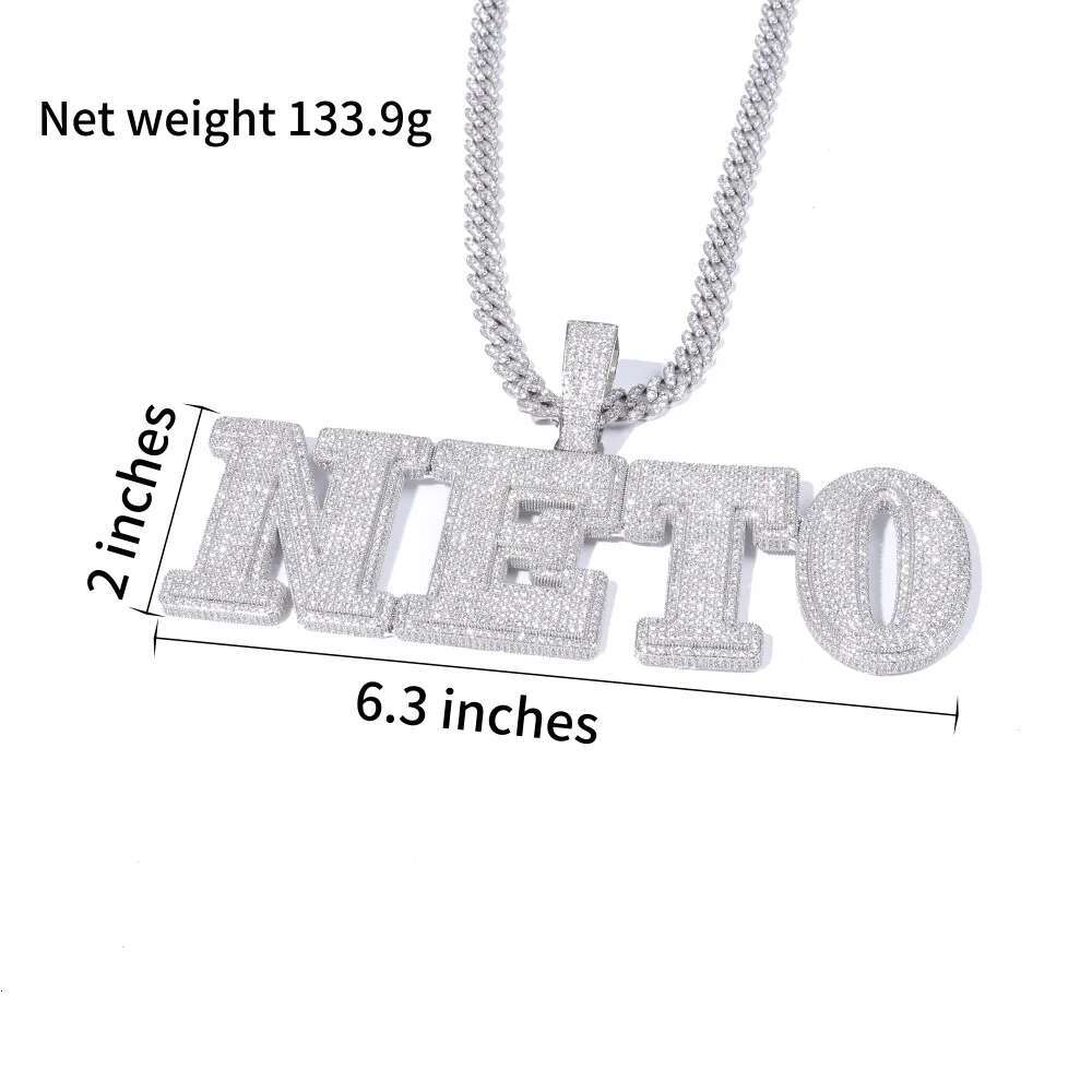 Custom Pave Cubic Zircon Letters&Numbers Pendant Iced Out Personalized Word Necklace With 12MM Cuban k Chain Gift For Him
