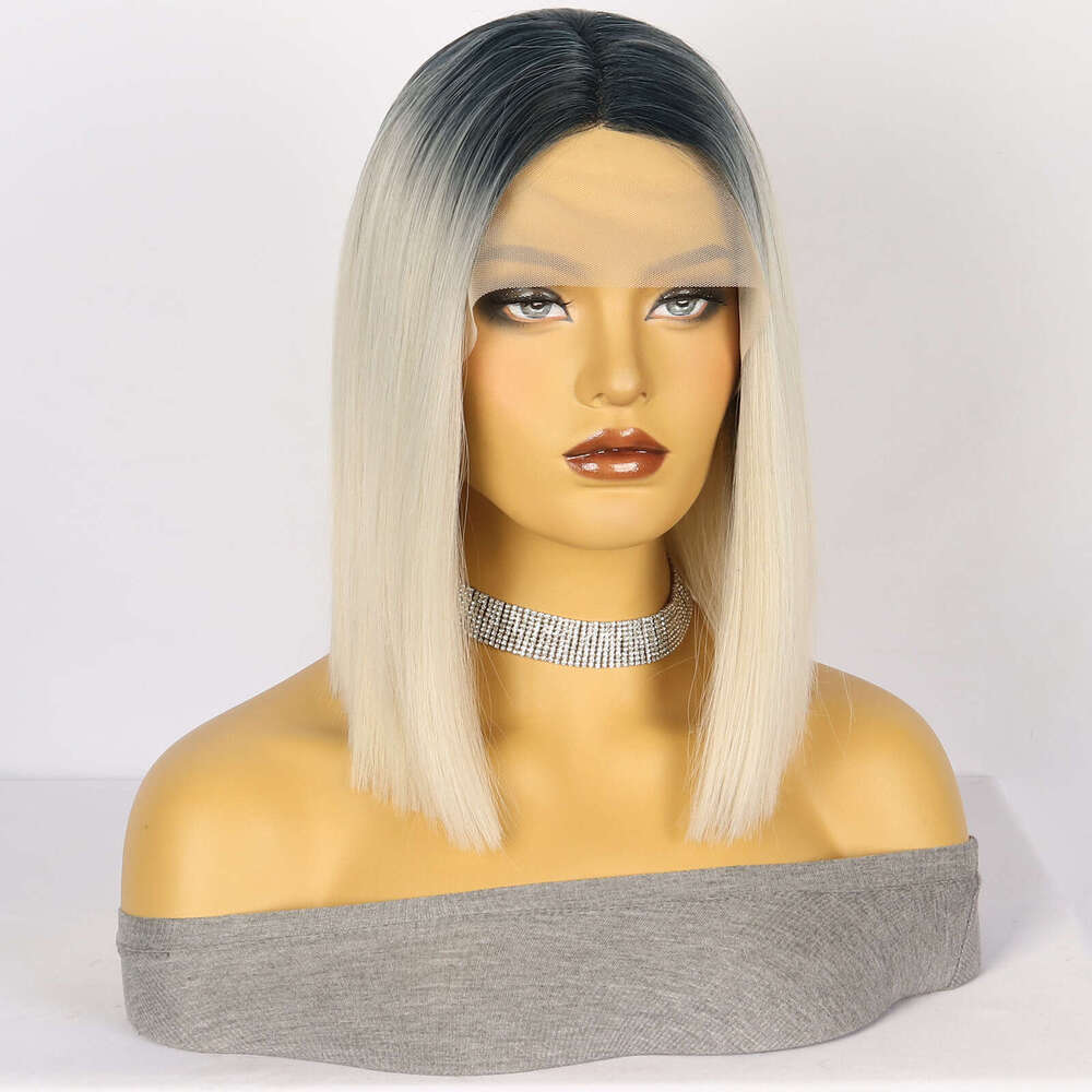 HD Front Lace Wig Popular Front Short Straight Gradient Color Wig Synthetic Full Head Cover Lace Wigs