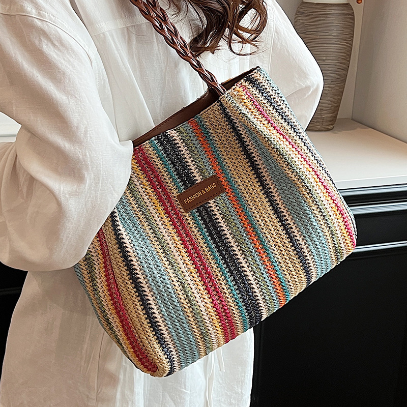 2025 New Classic Summer Beach Vacation Straw Woven Women's Fashion Commuter Shoulder Bag Large Capacity Handbag #swissmilitary