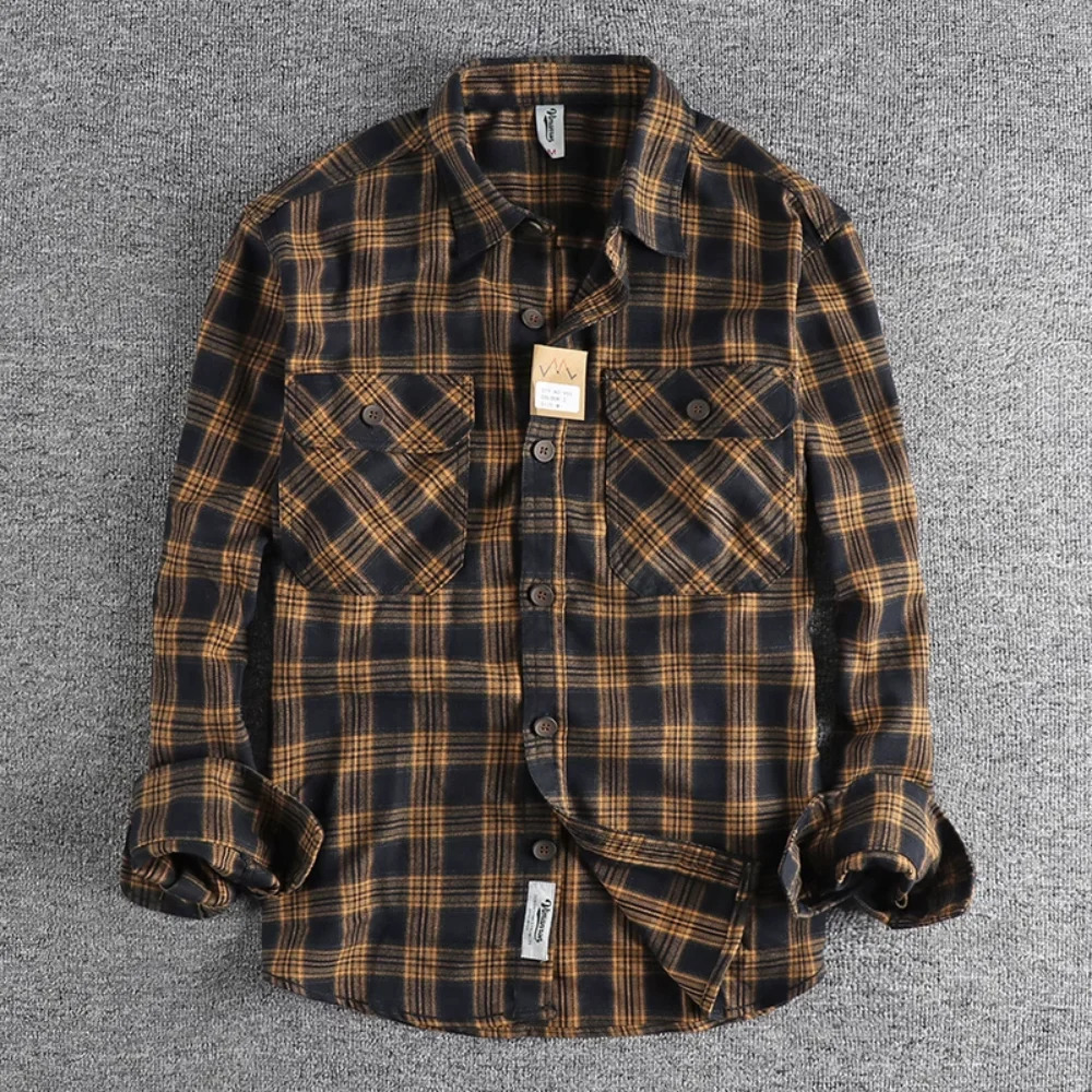 Retro Plaid Shirt Mens Autumn Style Leisure Allmatch Youth Jacket 250226