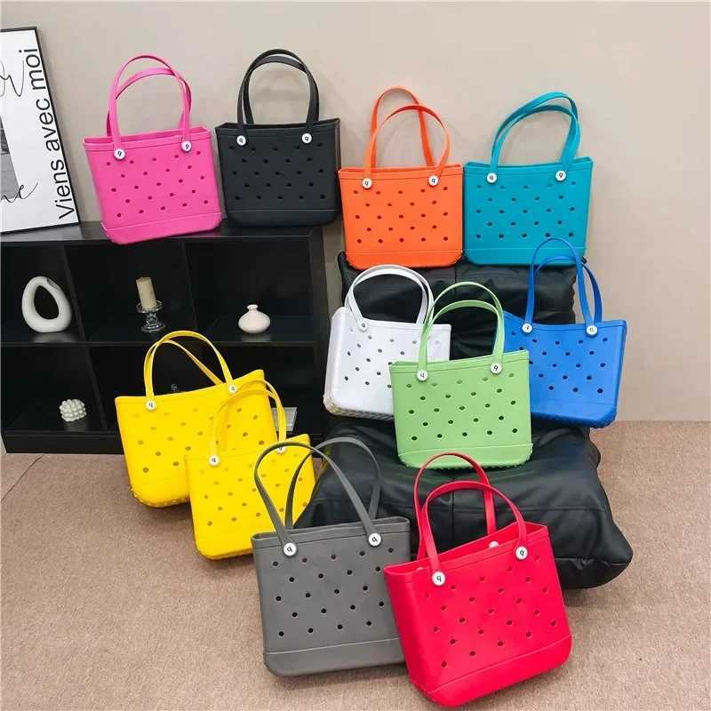 L/XL Beach Sac Bag Summer EVA Waterproof Travel Storage Basket Large Rubber Shoulder Handbag Women Shopping Beach JellyC250228
