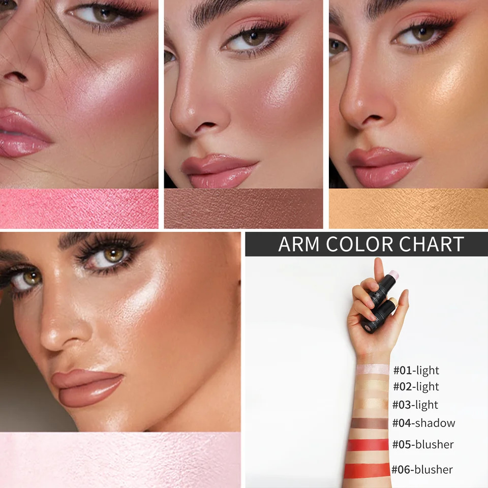 Flashing fluorescent bronze outline stick used for face powder blusher shimmer cream cosmetics 250219