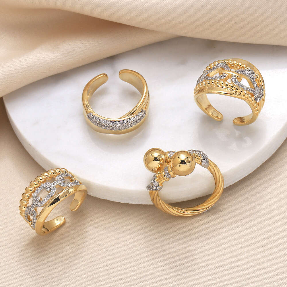 designer ring New Jewelry Set with Zircon Ring, Female Small and Luxury, High Grade Gold Plated Round Open designer Ring riq17