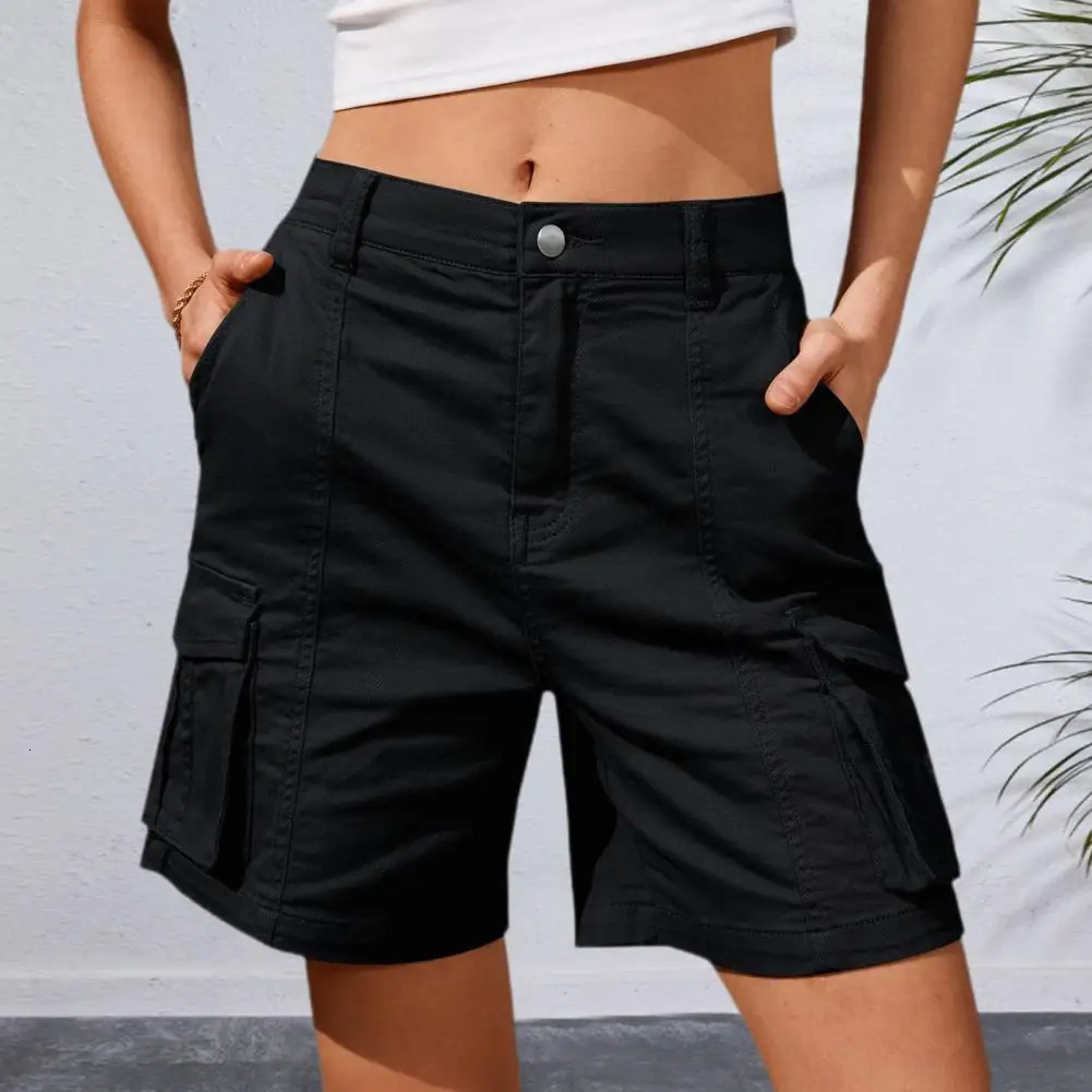 Women High Waist Cargo Shorts American Style Streetwear Summer Wide Leg Pants Fashion Female Big Pocket Loose Shorts 250227