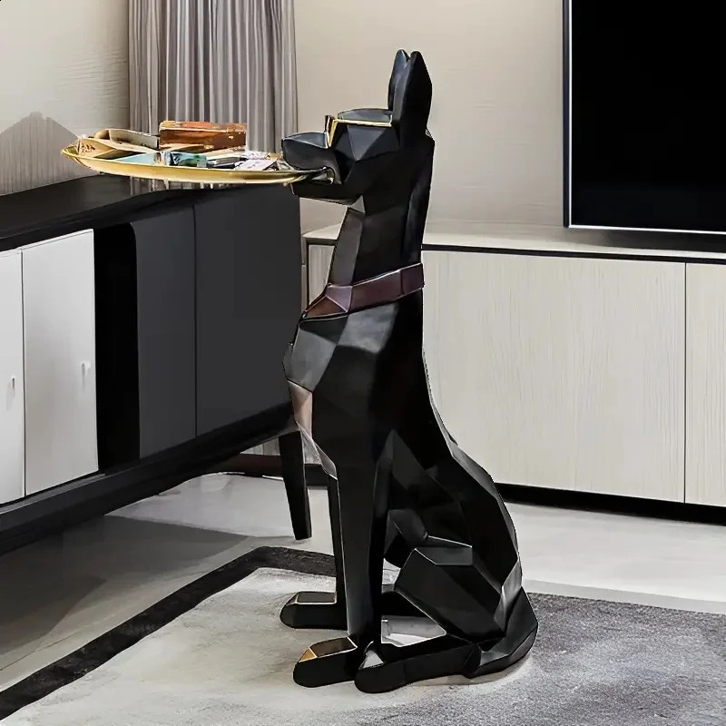 Resin Doberman Dog Statue y Interior Side Table Puppy Sculpture Charming Pinscher Figurine Tray Home Decoration 250228