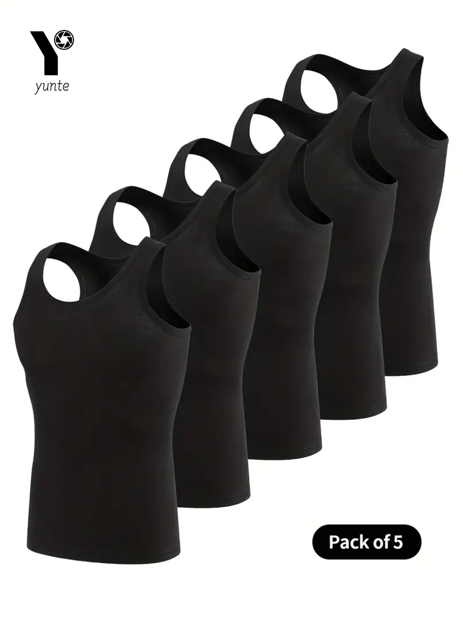 Mens Vest Black 5-Piece Breathable Quick-Drying Polyester Fiber Sports Vest Suitable for Gym Running and Training Casual Pure C 250225