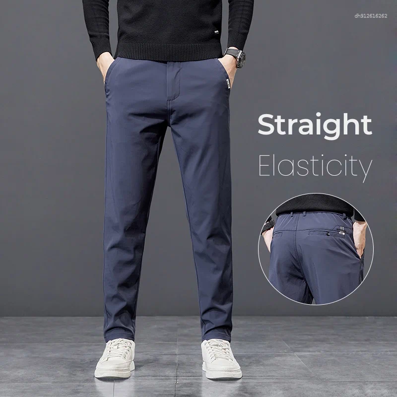Men's Pants Spring Autumn Golf Casual Solid Color Elastic Waist Design Business Trousers Straight Stretch Korean Male