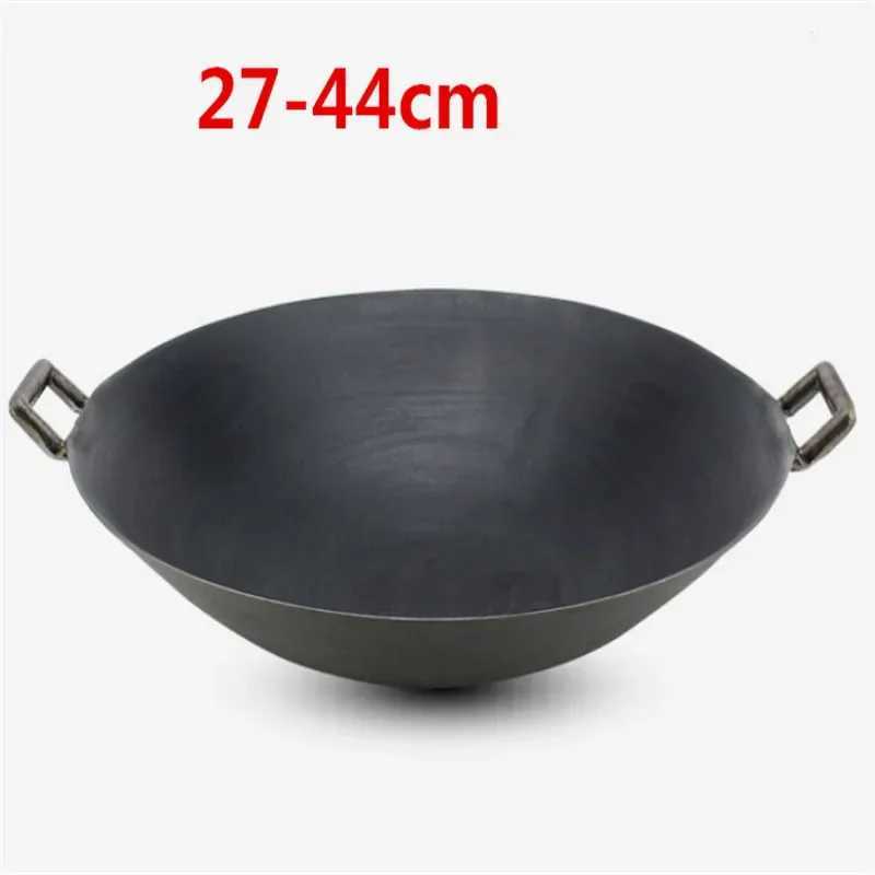 double ear cast iron wok cooking pot no coating non stick classical camping outdoor Chinese Gas Cooker Cookware wok pan fry panC250228