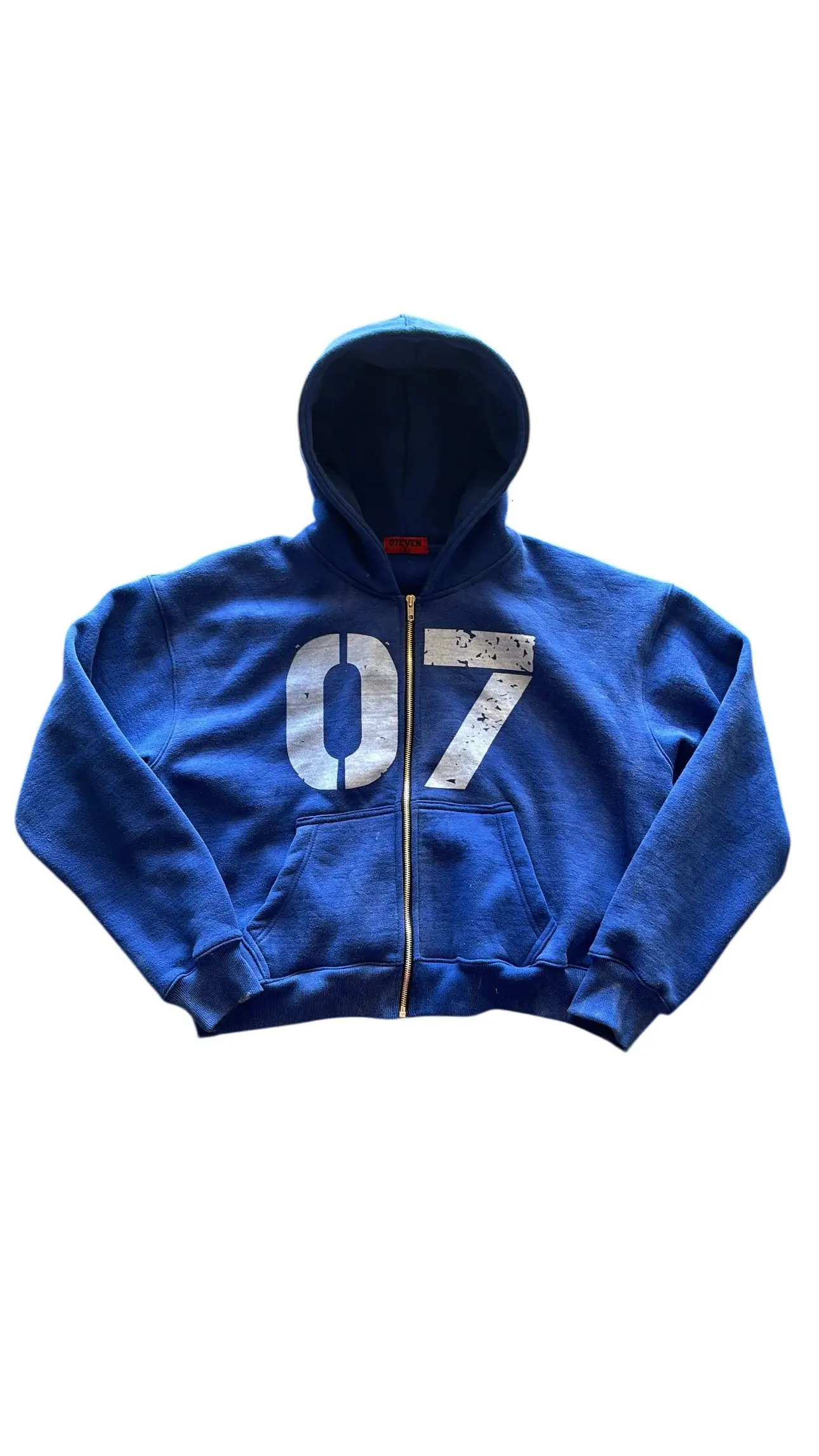 Blue 07 Hoodie Suit Y2k Drawstring Sports Pants Zipper Hip Hop Harajuku Couple Sweatpants High Street Retro Striped Embroidery 250225
