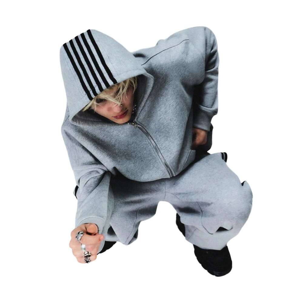 New casual couple men's and women's long sleeved hooded two-piece set, youth trendy sports set gift for man