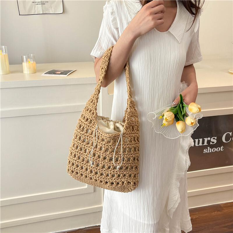 Weaving vegetable baskets, single shoulder handbags, 2025 summer new women's grass woven bags, beach vacations #swissmilitary