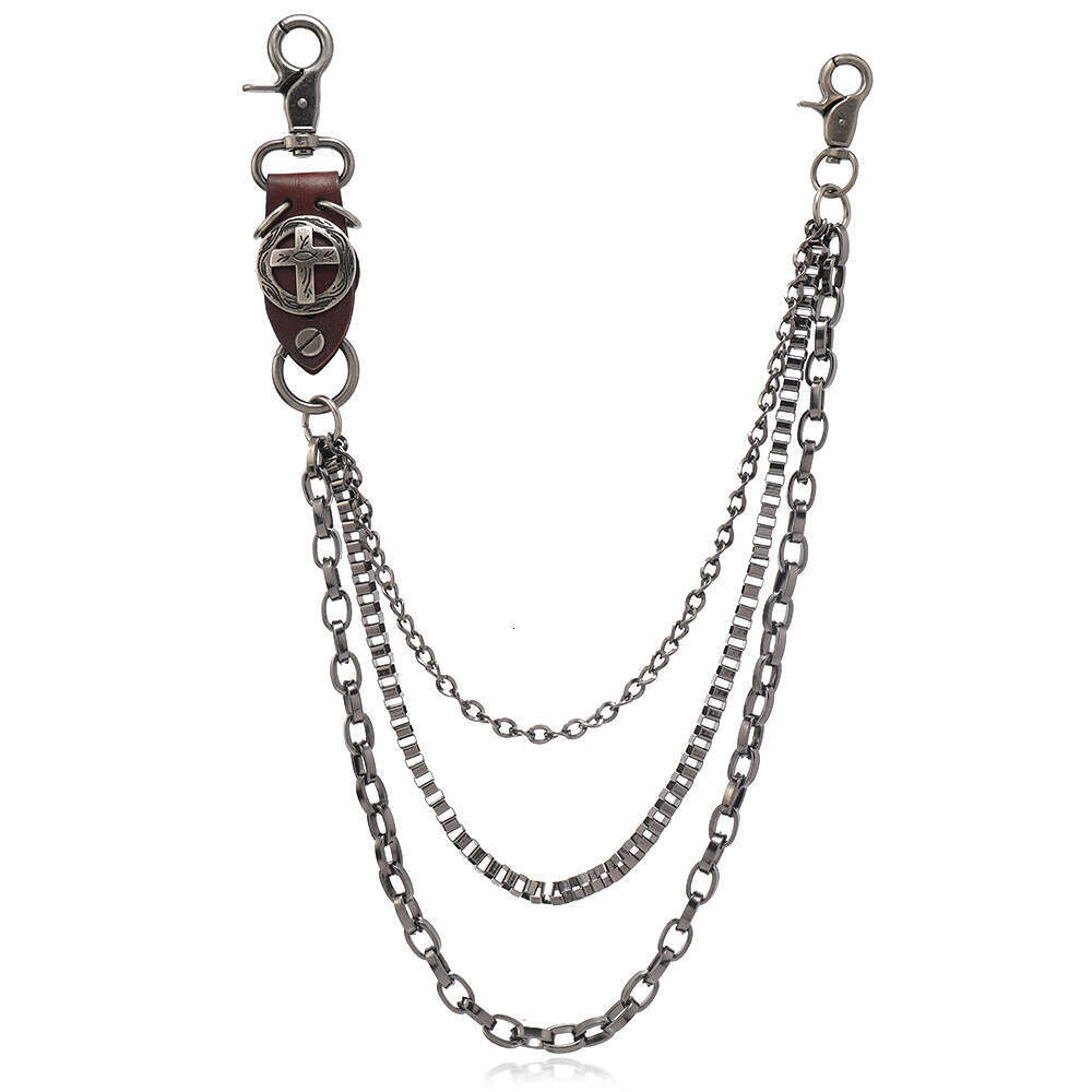 Punk style versatile metal jeans accessories, waist chain, cowhide cross, trendy men's and women's hip-hop pants chain