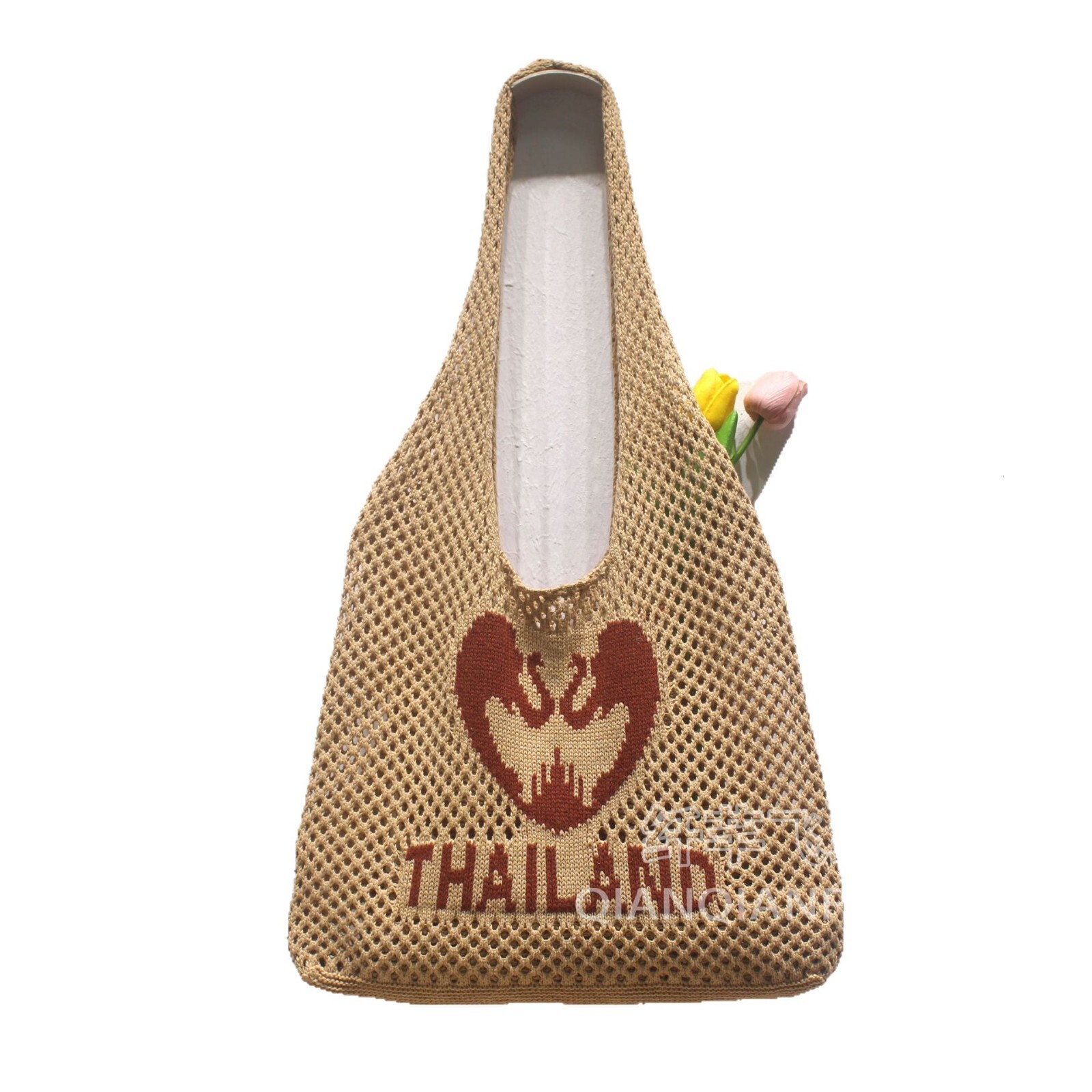 Spring and summer lazy style beach vacation tote 2025 knitted hollowed out shoulder woven bag #swissmilitary