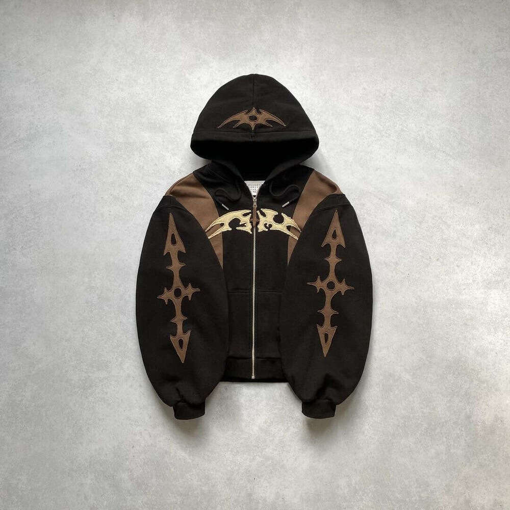 Embroidery Splicing Hoodie Couple Casual Hip Hop Street Loose Zipper Jacket Trendy