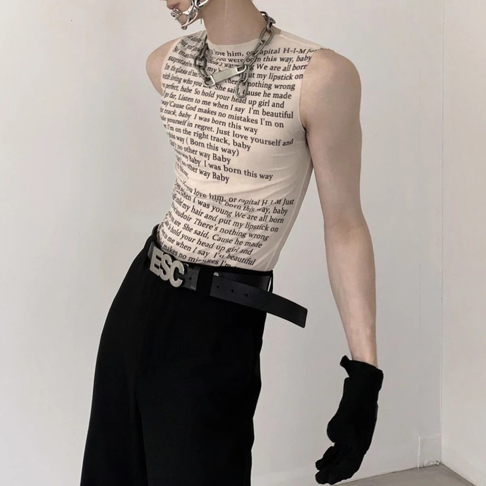 Sexy Tank Top Mens Mesh Tight Stretch Vests Trend Fashion Y2k Streetwear Singlet Sleeveless Top Tees LGBT Unisex Undershirts 250226
