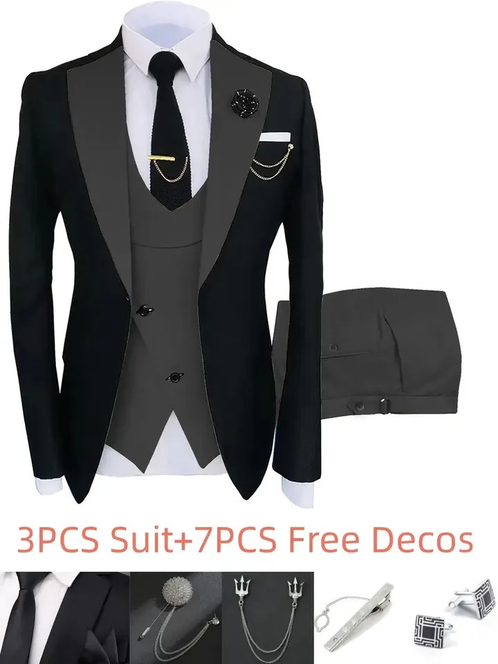 Mens 3-Piece Set Slimming Wedding Dress Dance Party Dress Elegant Formal Event Dress Set JacketPantsVest 250224